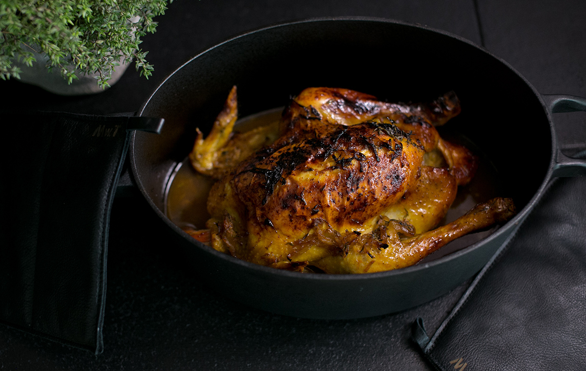 Roast Chicken with Lemon, Ginger and Mustard Sauce