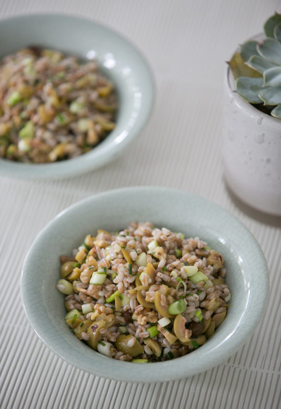 Barley Salad with green olives and toasted walnuts