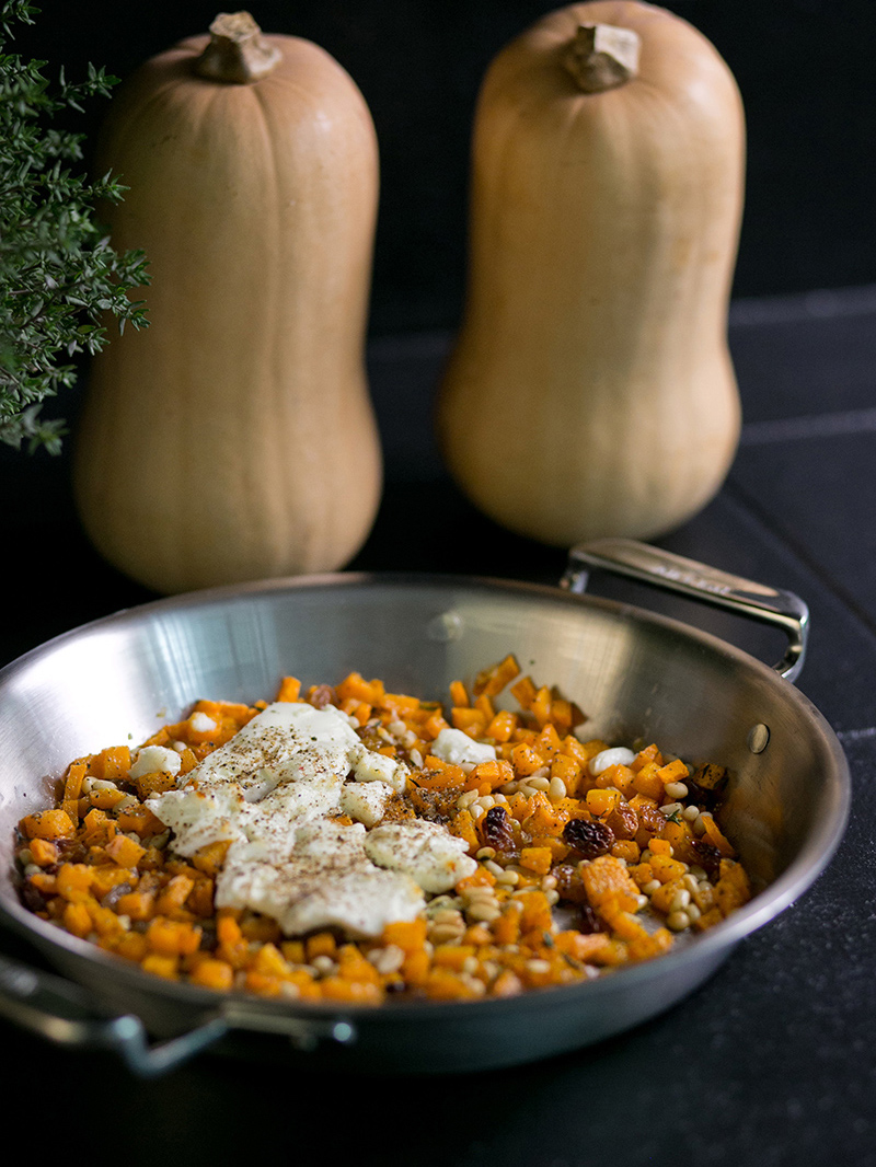 Cream of Peas, Raisin Bread Gnocchetti, and Fresh Goat Cheese
