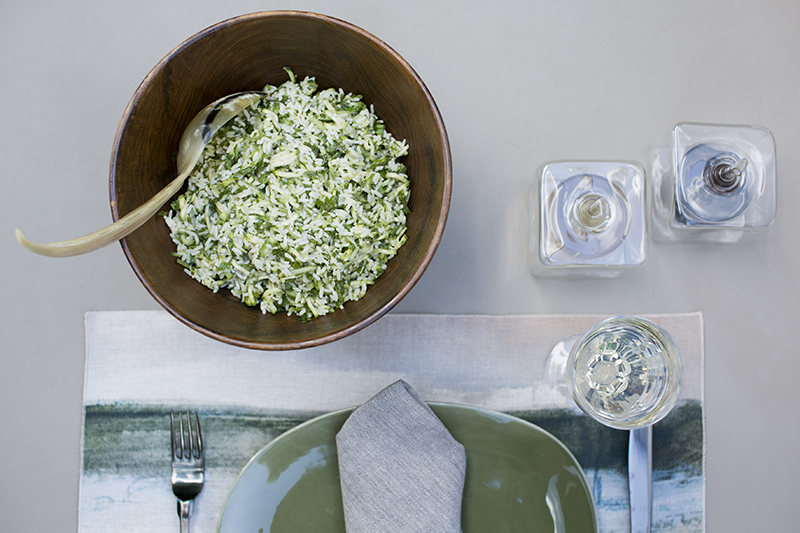 Fresh green white rice salad 