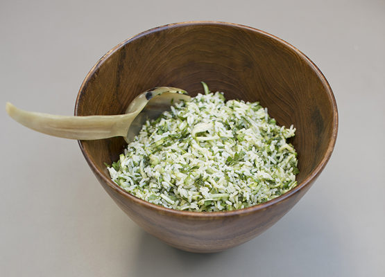 Fresh green white rice salad