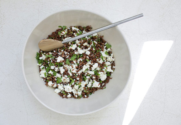 Camargue red Rice Salad with Feta Cheese